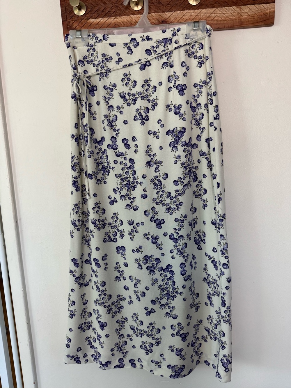 Rouje White Maxi Skirt with Blue Floral Print